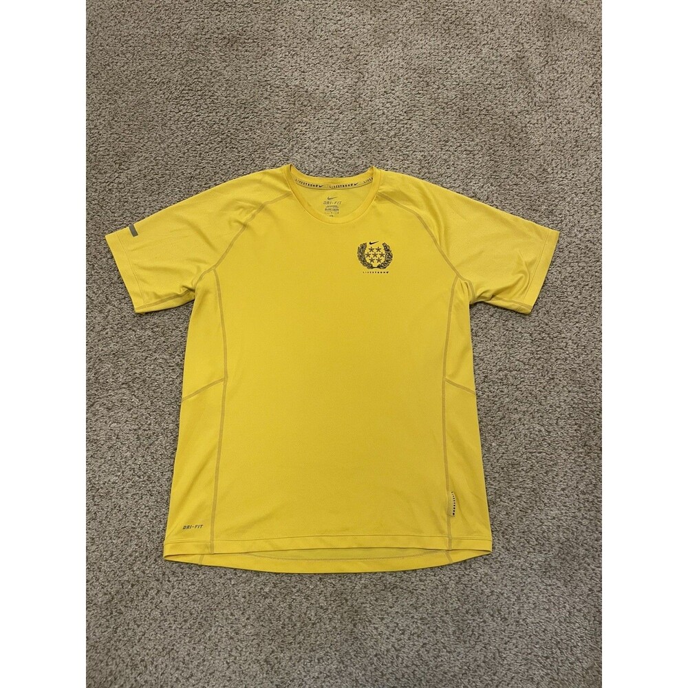 Nike LiveStrong Yellow Dri Fit Swoosh Logo T Shirt Men Sz Large